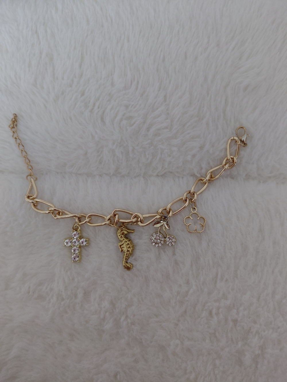 Othr Gold-Tone Charm Link Bracelet with Cross, Seahorse, Cherry & Flower